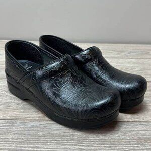 Dansko Slip On Platform Clogs Tooled Black Leather Comfort Shoes US 7.5-8 EU 38
